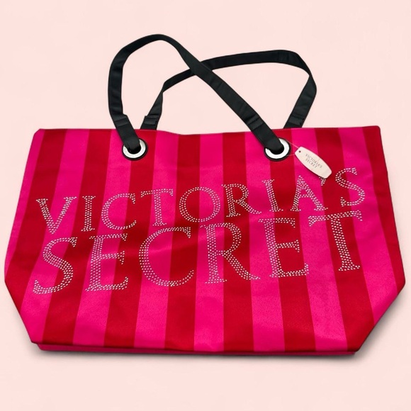 (New/Set) VS Red and Pink Striped Tote with Fragrance Giftset - Picture 3 of 8